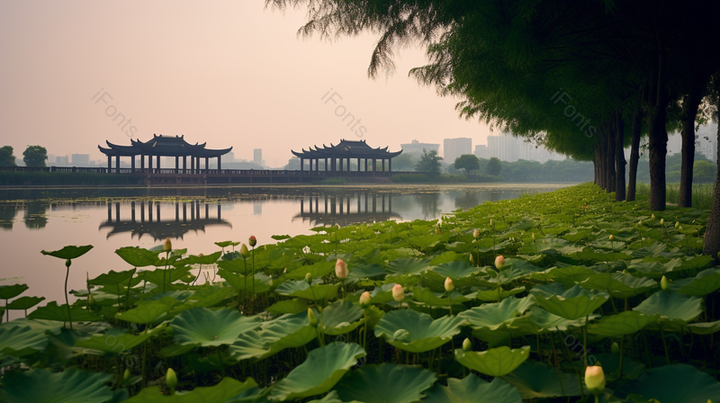 炎夏小湖开着粉色花骨朵荷叶美景实拍摄影图,高清,摄影图,摄影图片,图片大全,摄影图免费下载
